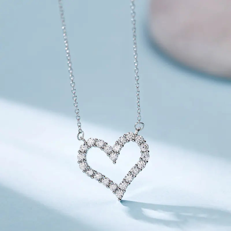 Sterling Heart Charm Diamond Necklace