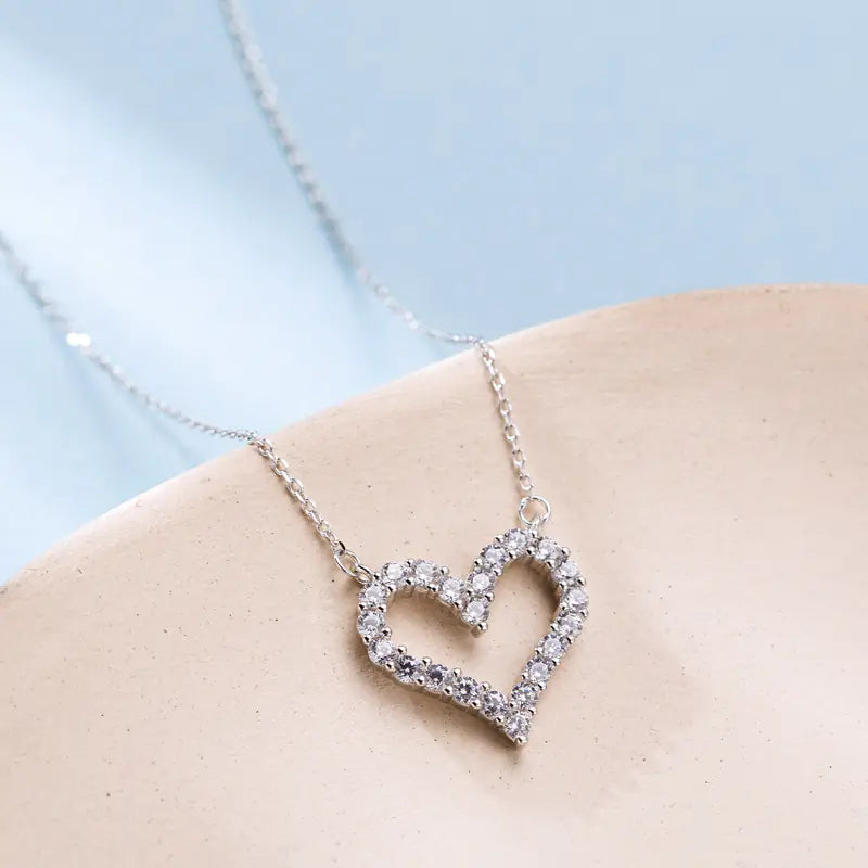 Sterling Heart Charm Diamond Necklace