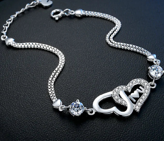 Sterling Silver Twin Heart Bracelet