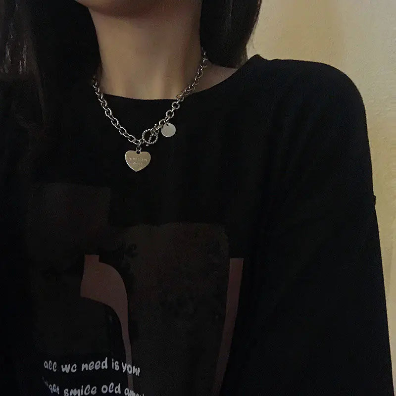 Chic Silver Heart Initial Necklace