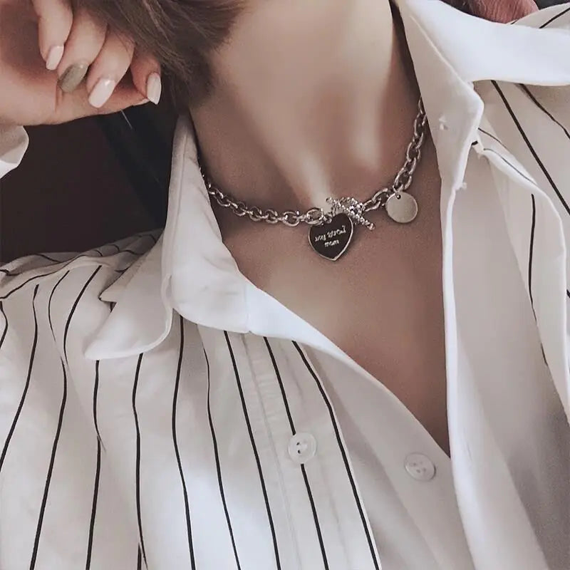 Chic Silver Heart Initial Necklace