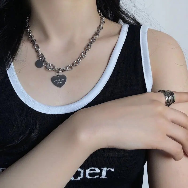 Chic Silver Heart Initial Necklace