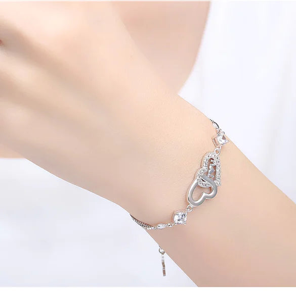 Sterling Silver Twin Heart Bracelet
