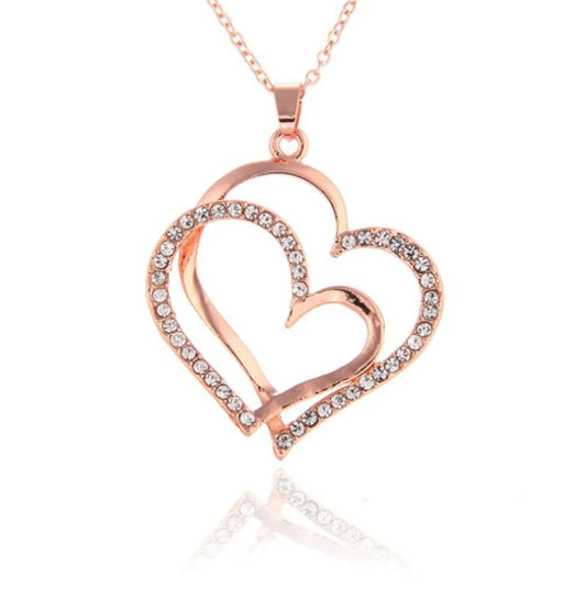 Silver Double Heart Pendant with Crystals