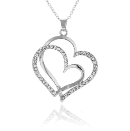 Silver Double Heart Pendant with Crystals