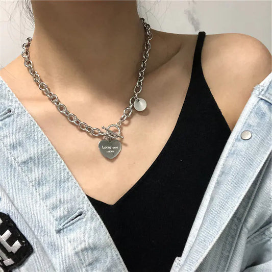 Chic Silver Heart Initial Necklace