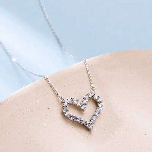 Sterling Heart Charm Diamond Necklace