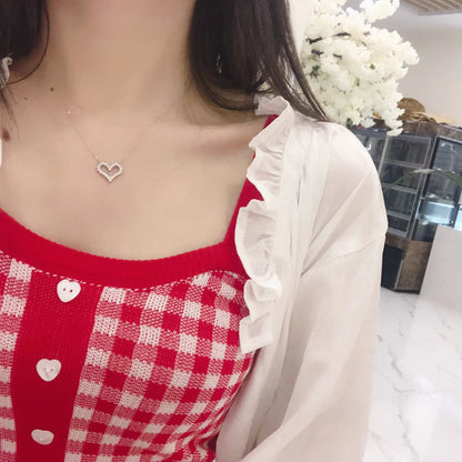 Sterling Heart Charm Diamond Necklace