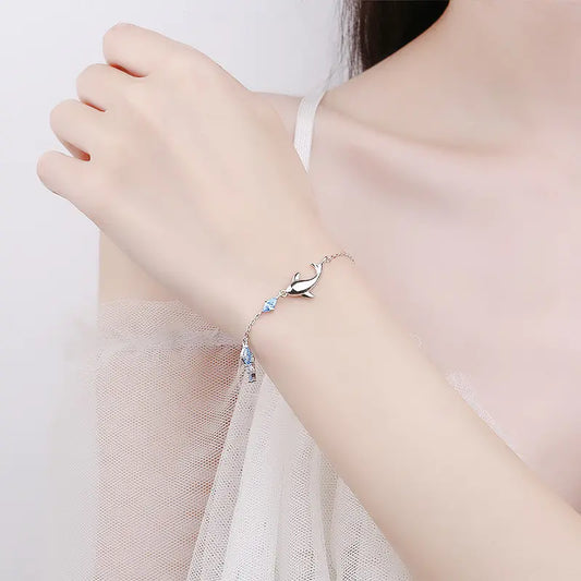 Silver Dolphin Heart Charm Bracelet