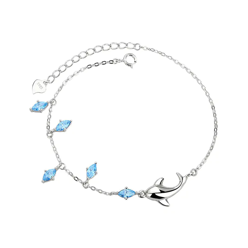 Silver Dolphin Heart Charm Bracelet