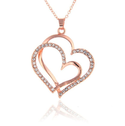 Silver Double Heart Pendant with Crystals