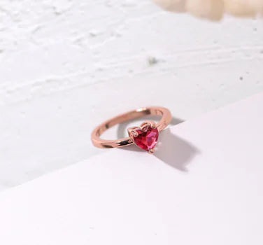 Magenta Heart Diamond Ring with Zirconia Heart